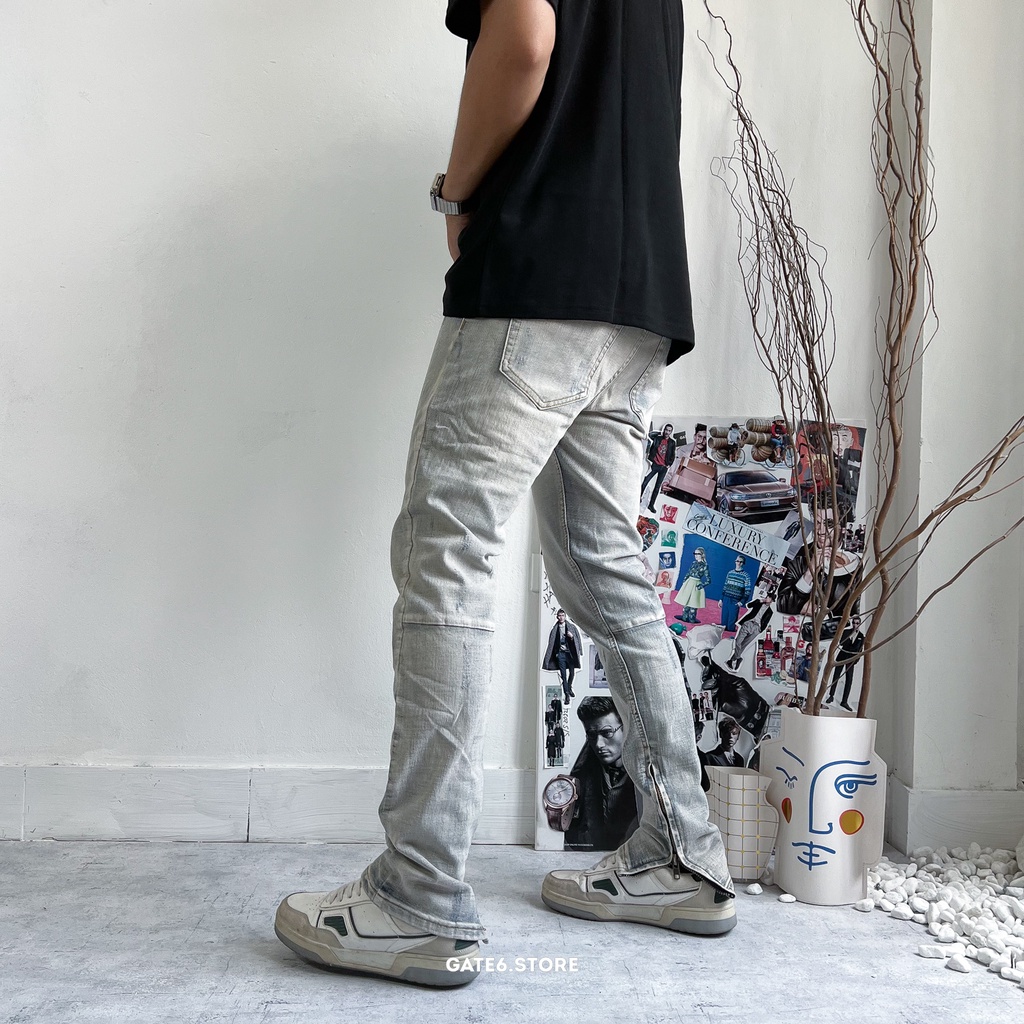 Quần Jean Nam DC, quần bò dáng slimfit co giãn khóa zip chân màu Denim Vintage - GATE6 - #4809