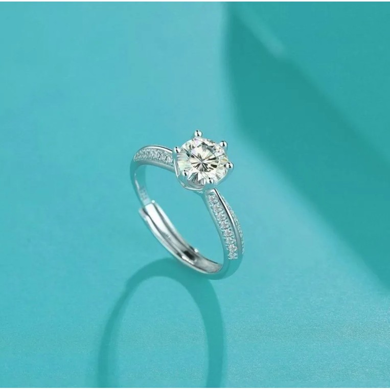 Nhẫn Bạc S925 1 carat Moissanite Đính Kim Cương Hai Mặt Thời Trang Dân Tộc Cho Nữ