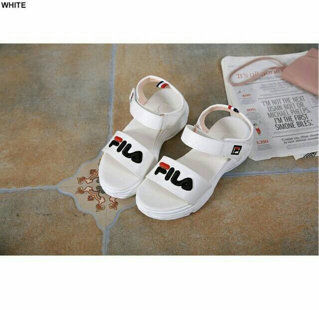 Giày Sandal Fila Dnps436 Chất Liệu Da Màu Trắng Đen Phong Cách Hàn Quốc Cho Bé Gái