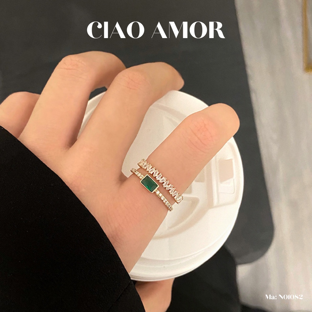 Nhẫn nữ sang trọng thanh lịch mặt xanh lam Trang sức Ciao Amor - N01082