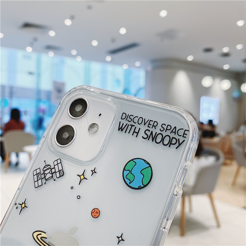 Ốp điện thoại trong suốt in hình vũ trụ Snoopy dành cho iPhone 12 Pro Max 12 Mini 11 Pro Max Xs Max Xr X 8 Plus 7 Plus