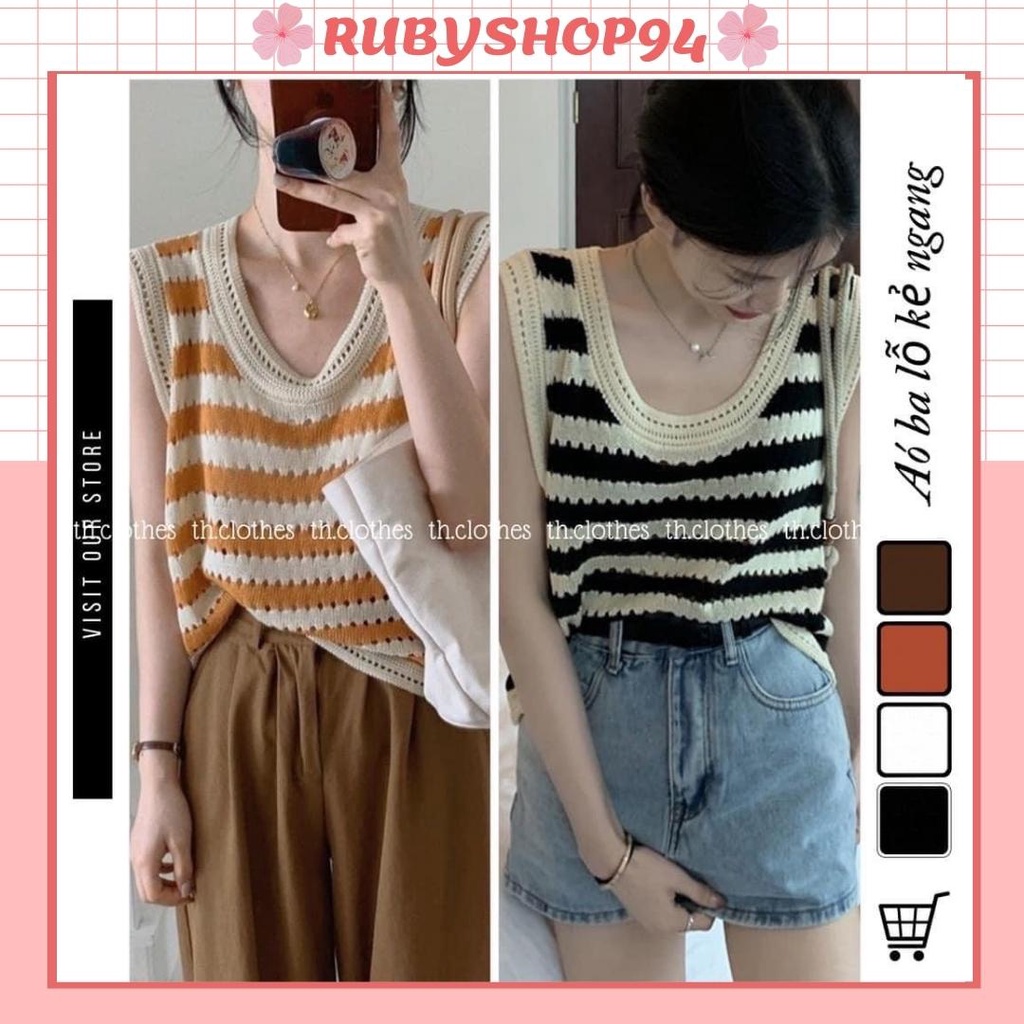 Áo len ba lỗ nữ họa tiết kẻ ngang phong cách Hàn Quốc form rộng
