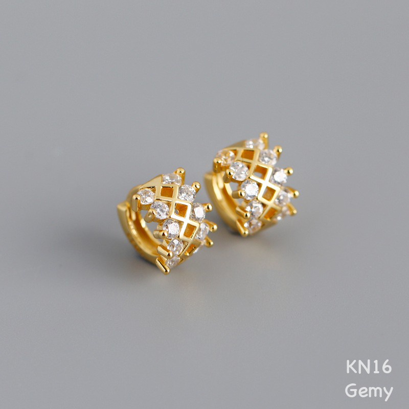 Khuyên tai nam nữ bạc thật 925 mạ vàng đính đá đan chéo cá tính, độc đáo, unisex (1 chiếc) | GEMY SILVER KN16