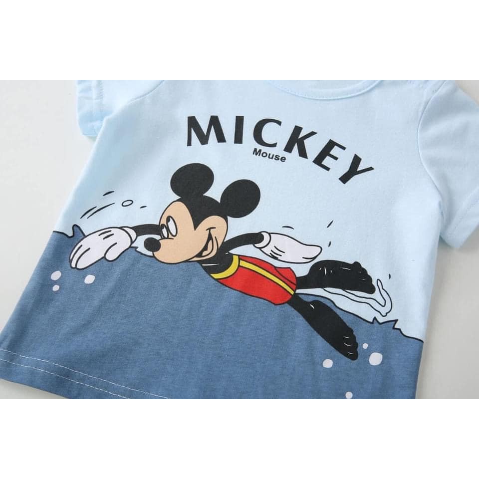 Bộ bá trai mùa hè chất cotton họa tiết mickey bơi cho bé