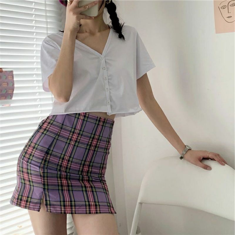 áo thun croptop tay ngắn nữ nhiều nút dễ thương dễ phối đồ
