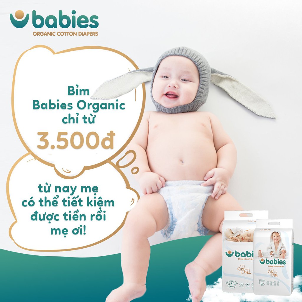 [Mua 2 tặng 1] Bỉm Babies Organic Việt nam Bỉm ❤️ Dán/ Quần Babies S66/M56/L46/M54/L50/Xl46/XXL40