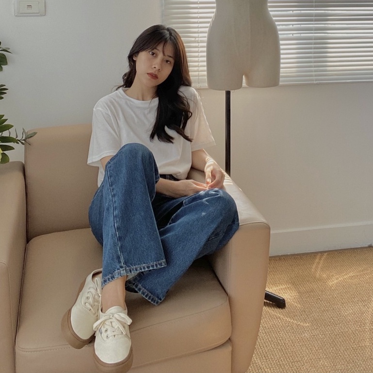 Quần Jeans Cotton Ống Suông Rộng Nữ Màu Xanh Than Đậm Phong Cách Cá Tính Hot Trend Hàng QC Loại 1