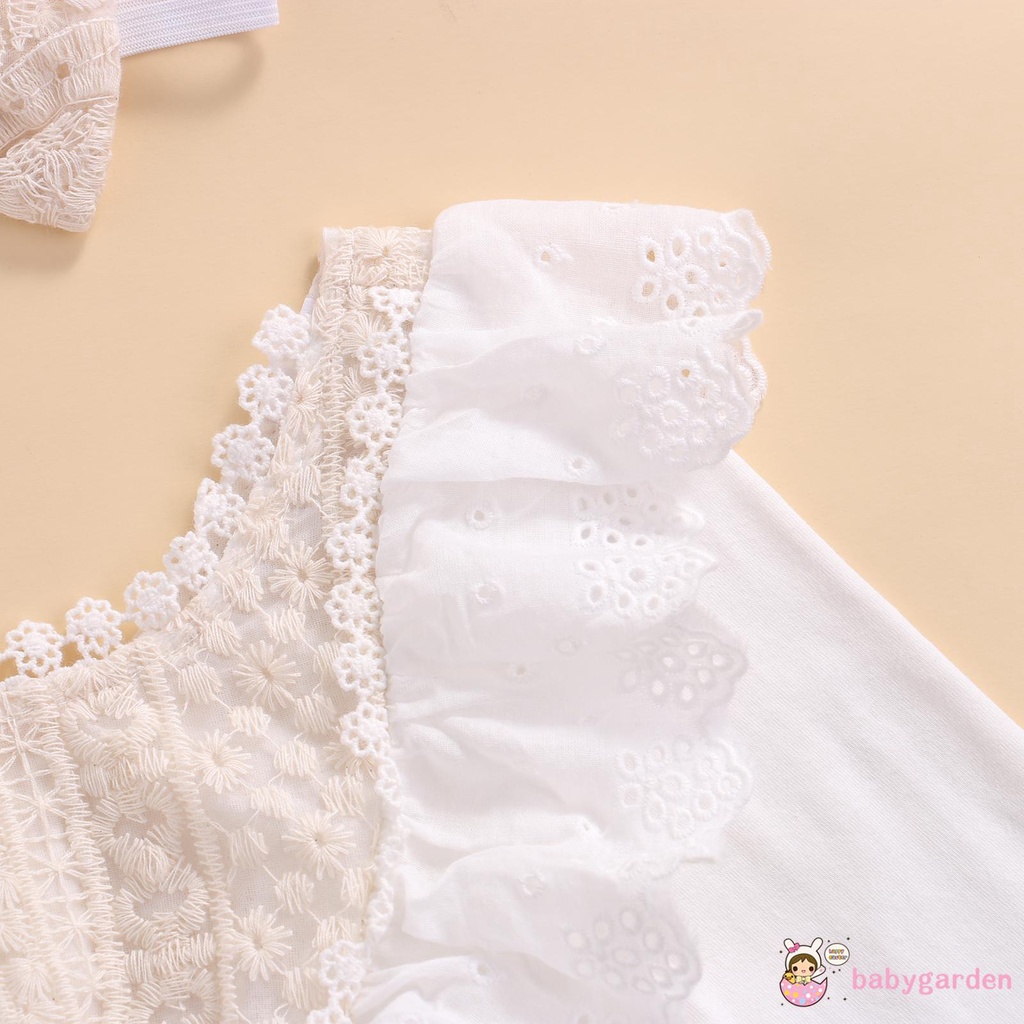 Bộ áo liền quần tay dài phối ren in hoa kèm băng đô dành cho bé gái