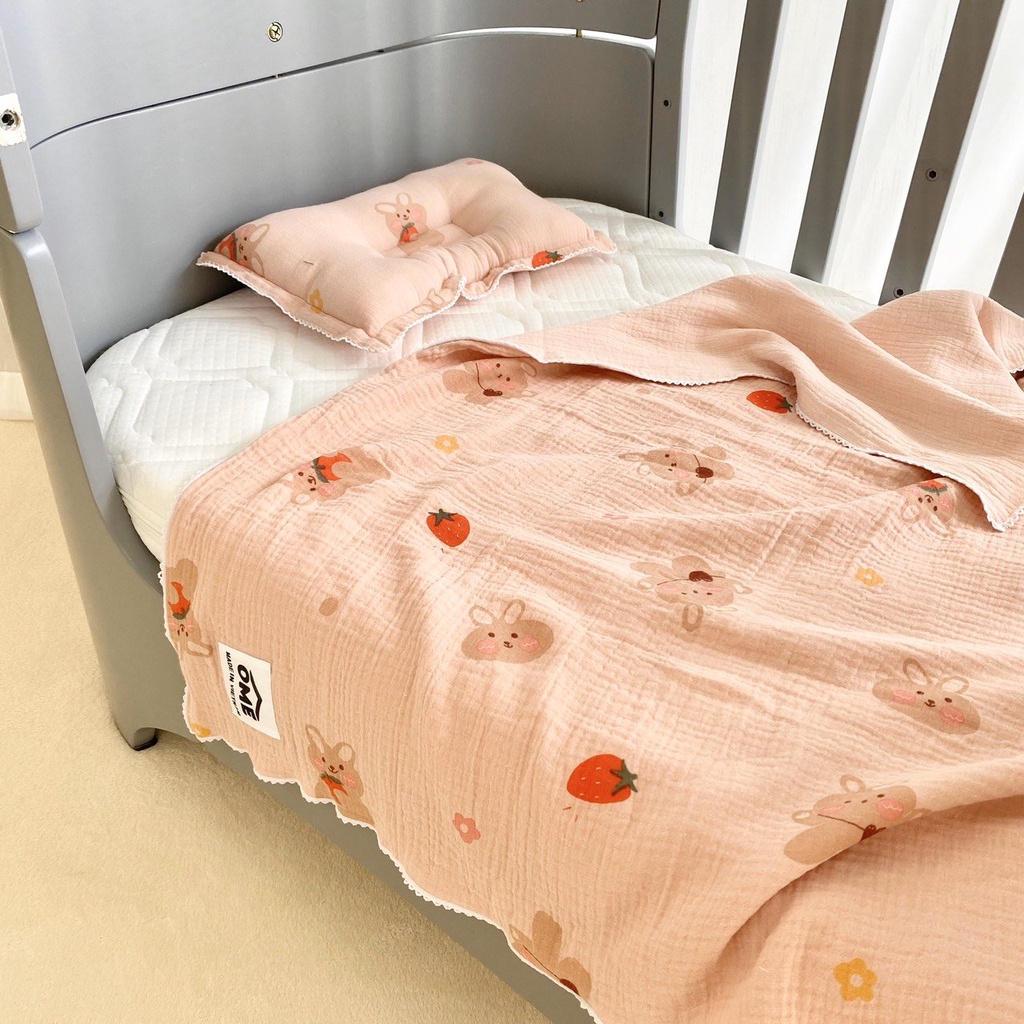 Set Chăn Gối Đa Năng Vải Xô Siêu Mềm, họa tiết OME  xinh xắn cho bé sơ sinh đến 6 tuổi mẫu mới nhất 2021