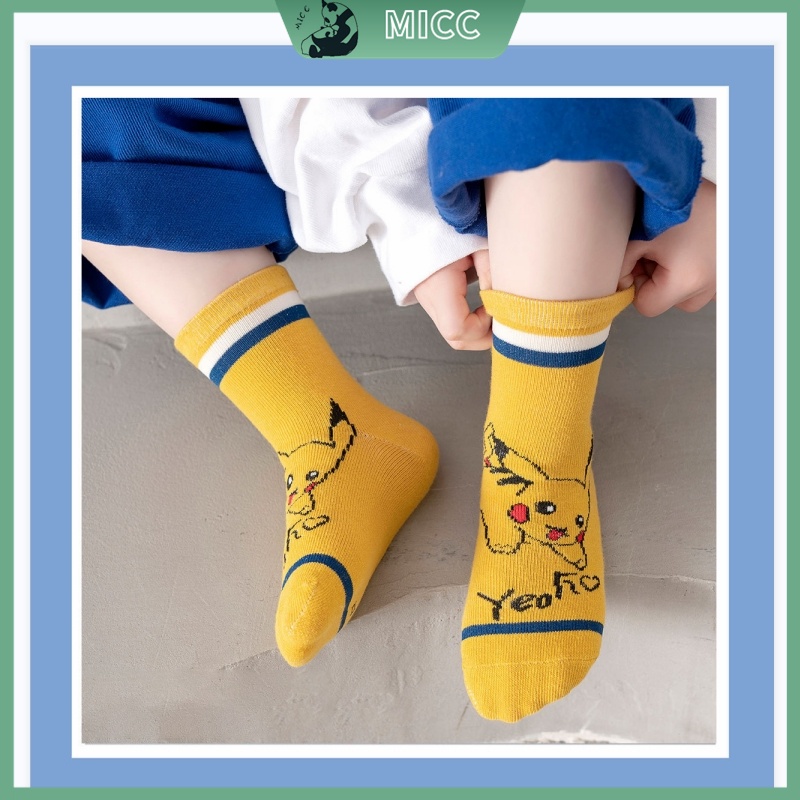 Set 5 Đôi Vớ Cotton Họa Tiết Pikachu Dễ Thương Cho Bé 1-12 Tuổi