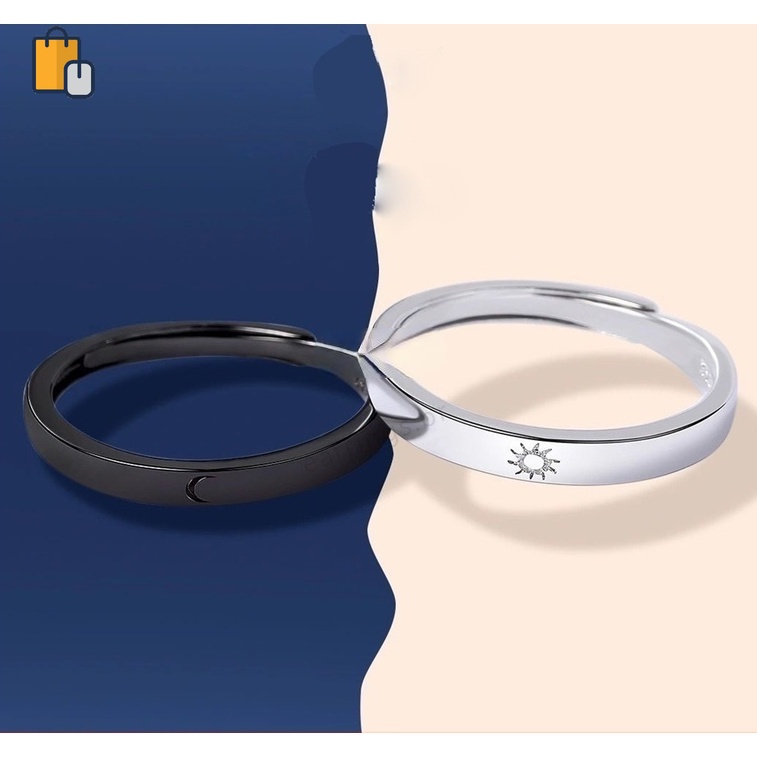 Set 2 nhẫn mở hình mặt trời/mặt trăng có thể điều chỉnh cho cặp đôi