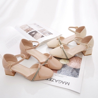 Giày cao gót 5p sandal nữ gót thô bít mũi