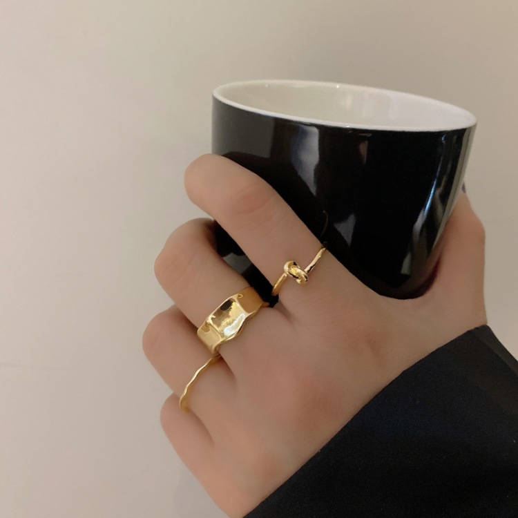 Bộ ba chiếc nhẫn bằng kim loại thiết kế thắt nút không đối xứng phong cách hip hop cá tính thời trang 19932