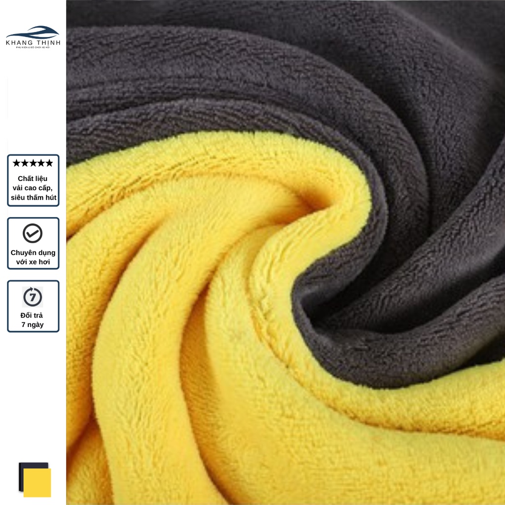 Khăn lau ô tô xe hơi đa năng microfiber màu vàng 2 lớp cao cấp khăn lau - ảnh sản phẩm 5