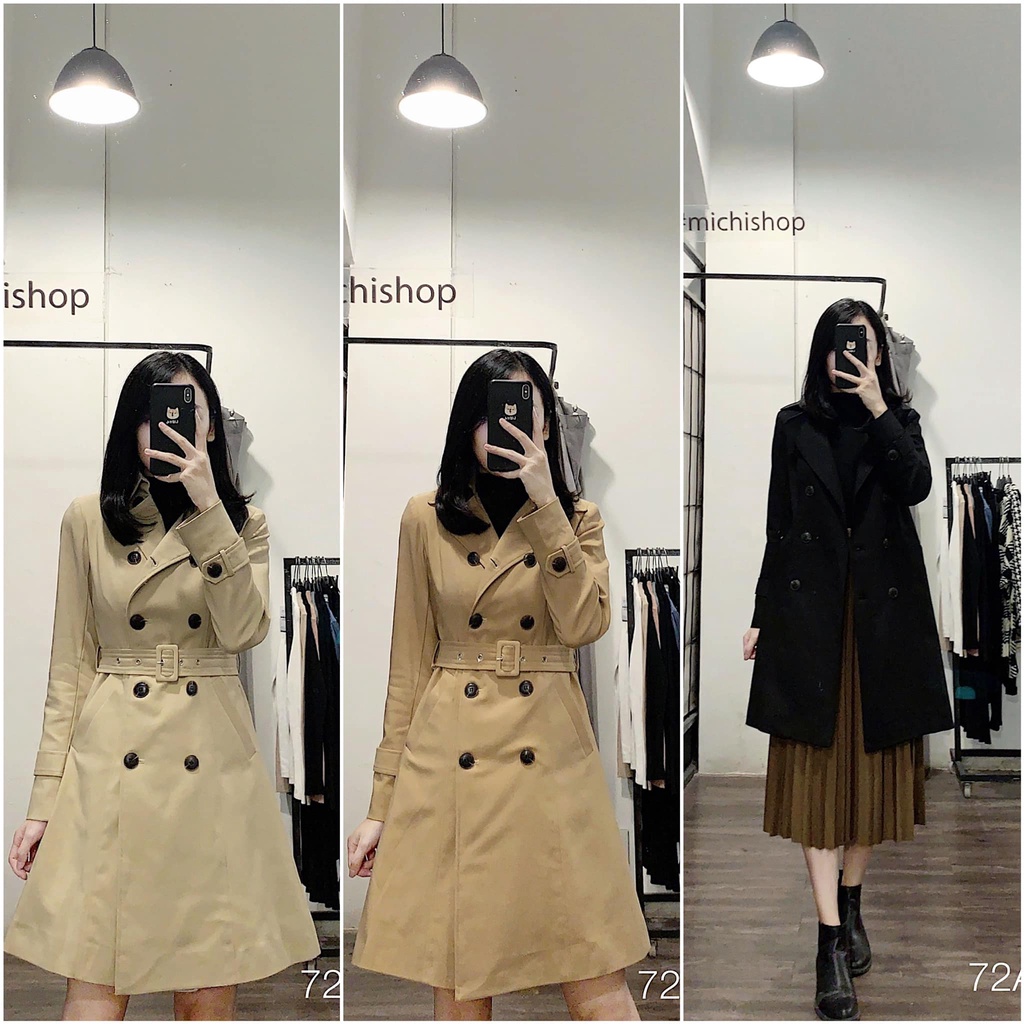 Áo trenchcoat dáng dài 02 lớp màu be/nâu/đen - 83A38