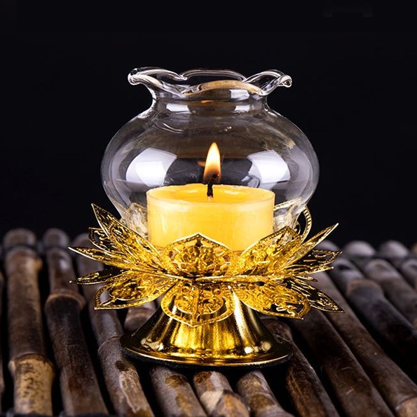 [𝐒𝐢ê𝐮 𝐓ế𝐭] Đèn Thờ Đốt Nến Viên Tealight Lá Sen Kích Thước 8x4cm Phù Hợp Mọi Bàn Thờ + Tặng Kèm Nến Và Lì Xì