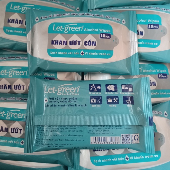 Khăn ướt cồn Let-Green 10 miếng/bao Alcohol Wipes 10pcs