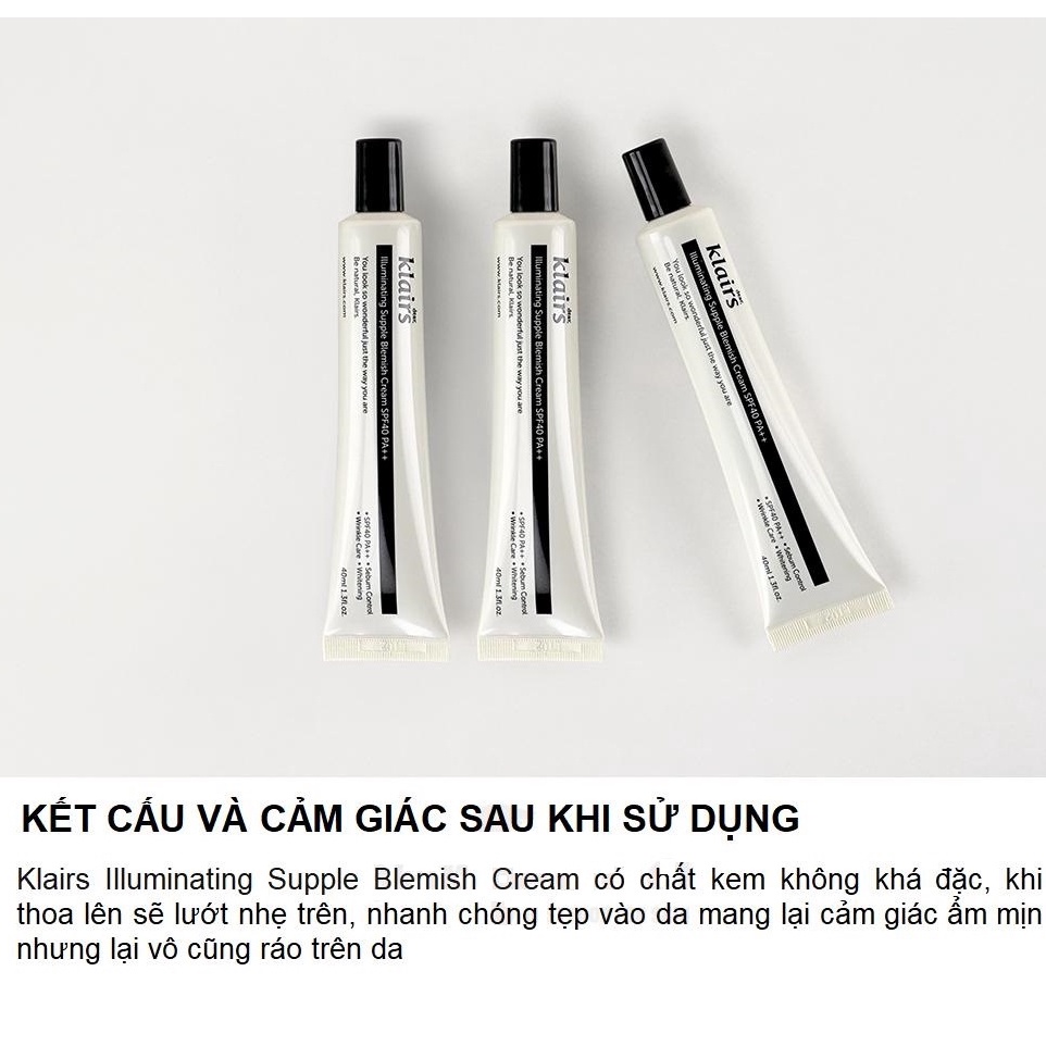 [CHÍNH HÃNG] Kem Nền Trang Điểm Klairs Illuminating Supple Blemish Cream SPF 40 PA++ 40ml