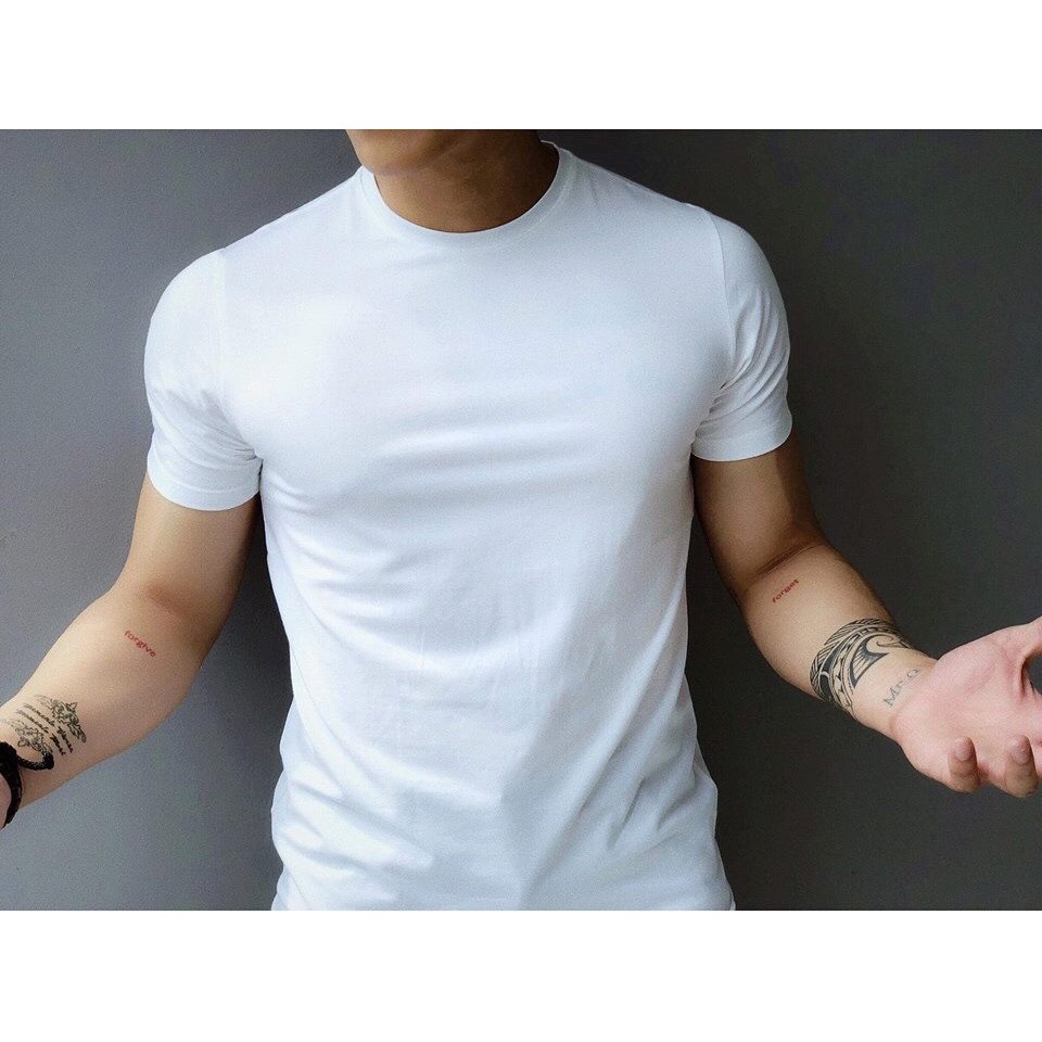 Áo thun nam body cổ tròn vải cotton mịn mát có hình thật