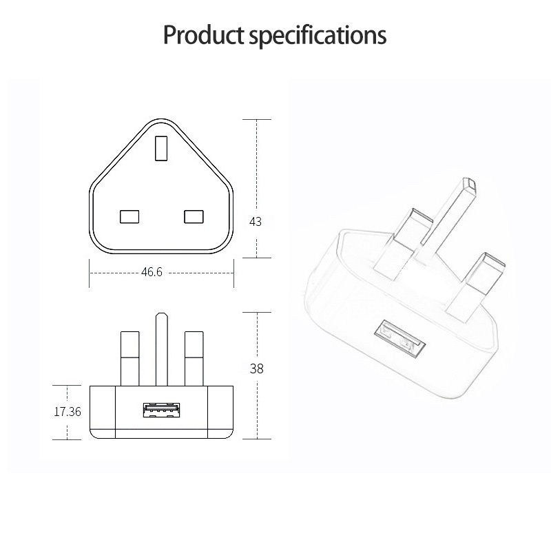 Củ sạc nhanh FONKEN thông minh 5V 1A cổng USB ba chân dành cho máy tính bảng PC