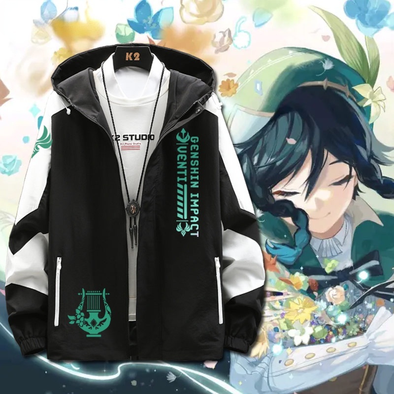 Áo Khoác Hoodie In Hình Game Barbatos Venti Genshin Impact Game Aeolus 2D Thời Trang Unisex