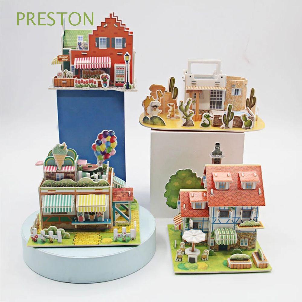PRESTON Creativity House Castle Building Model Children Building Model Toy 3D Stereo Puzzle Cartoon Puzzles DIY Handmade Educational Hand-assembled Toy Children Gift Kids Early Learning Toys