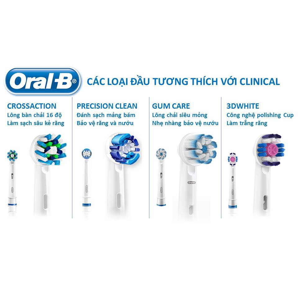 Bàn Chải Điện ❤ FREESHIP ❤Bàn Chải Pin ,Oral-B Pro-Health Clinica - Đầu 3DWhite, Màu hồng - Dùng pin AA ,Oral-b