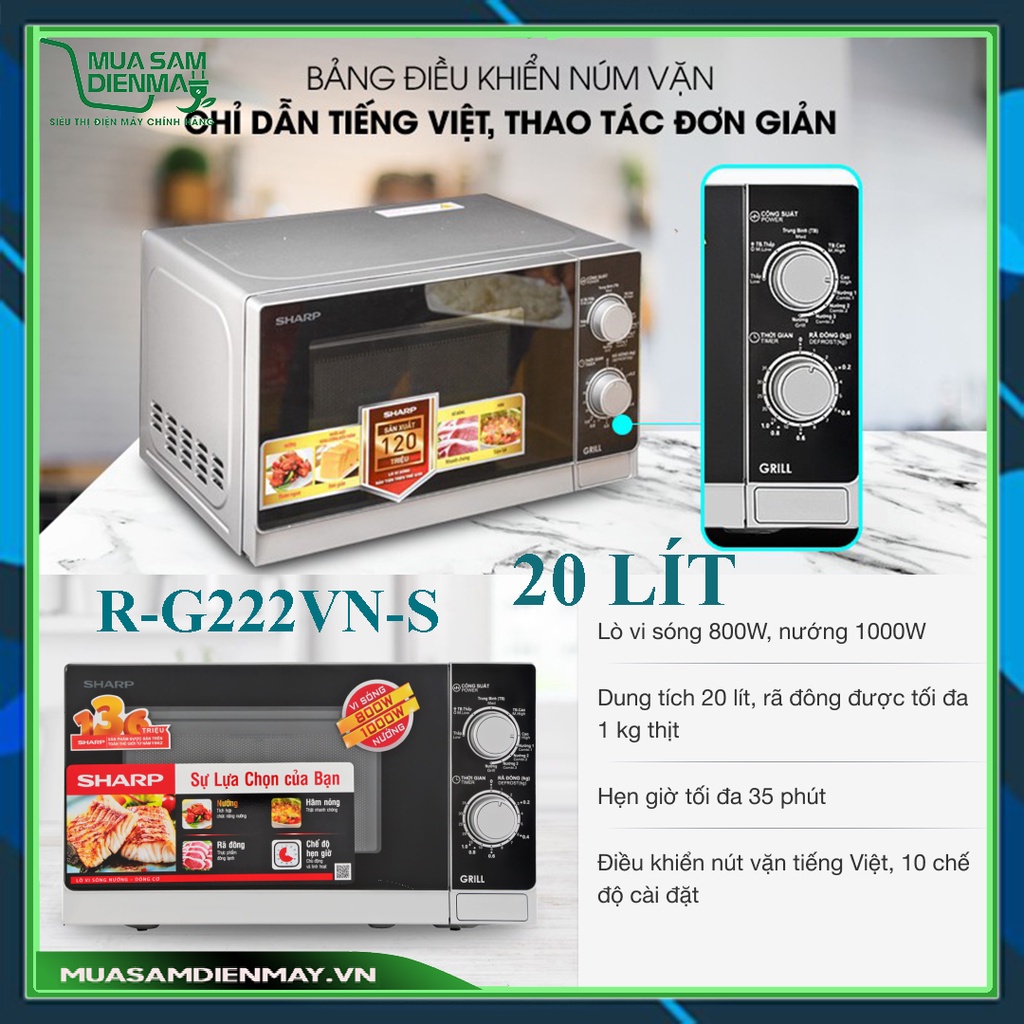 Lò vi sóng Sharp 20L 23L R-G222VN-S có nướng R-207VN-SL R-2235H R-G302VN-S R-205VN-S R-207VN-SL R-32A2VN-S R-G228VN-SL