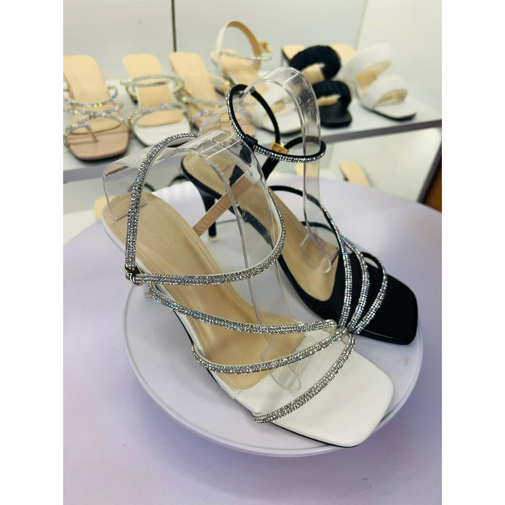 Giày cao gót nữ quai mảnh dây đá, sandal nữ gót nhọn 8p MÃ H45