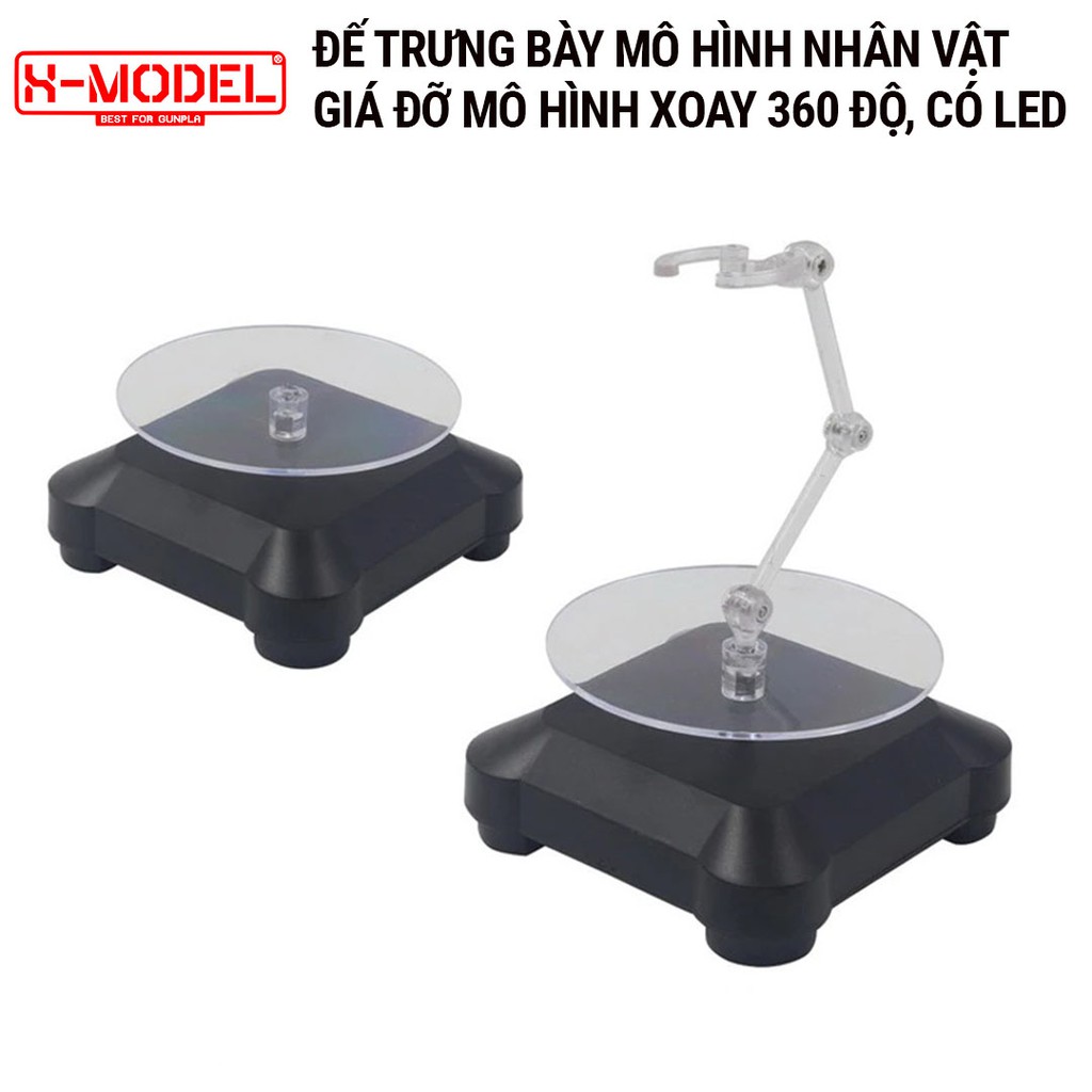 Đế trưng bày mô hình xay 360 độ có led, chạy bằng năng lượng mặt trời có thể sử dụng thêm pin có công tắc VT01 XMODEL