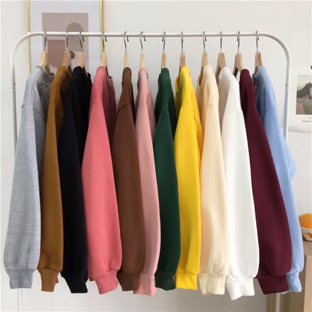hoodie không mũ nỉ bông 12 mầu