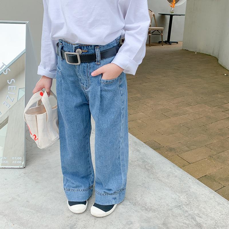 Quần jean ống suông rộng có thắt lưng phong cách Hàn Quốc thời trang dành cho bé gái