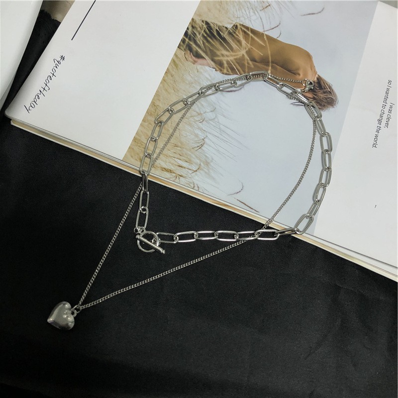 Bộ 2 dây chuyền trái tim xích móc lớn phong cách thới thượng