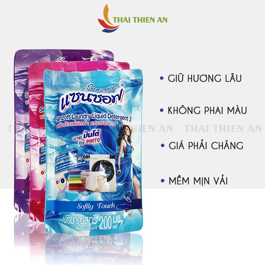 COMBO 10 nước giặt xả SANZOFT ngát hương bền lâu Thái Lan 200ml - túi - giao màu ngẫu nhiên
