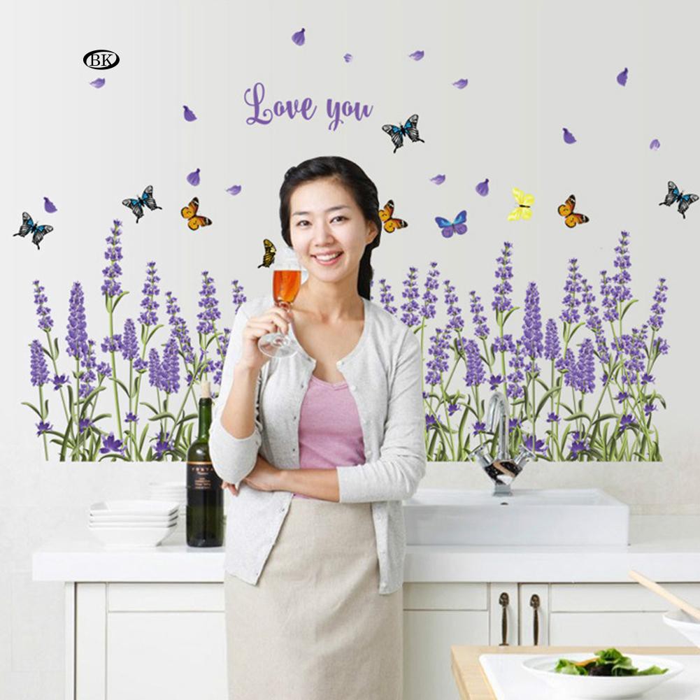 Bình Nước BK Kiểu Dáng Đơn Giản Hiện Đại✿Decal Dán Tường Hình Hoa Oải Hương Và Bướm