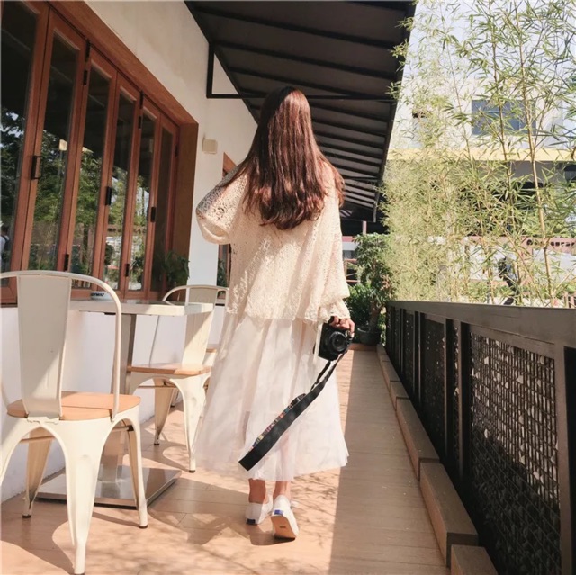 Set áo khoác cardigan lưới mỏng + váy 2 dây công chúa kèm video 🎀