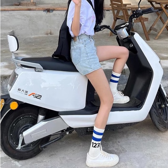 Tất Vớ cotton thể thao nam nữ cổ cao Klein xanh 123