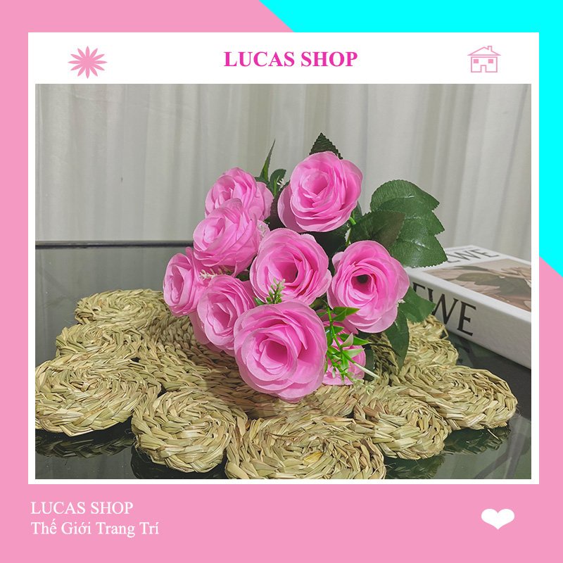 Hoa Giả- Cụm Hoa Hồng Tuyết 12 Nhánh Decor Nhà Cửa, văn Phòng Siêu Xinh