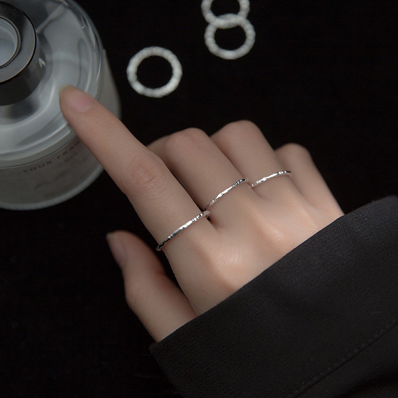 Nhẫn bạc nhẫn nữ bạc s925 cá tính vòng tròn nhấp nhô bất đối xứng có size Cá jewelry