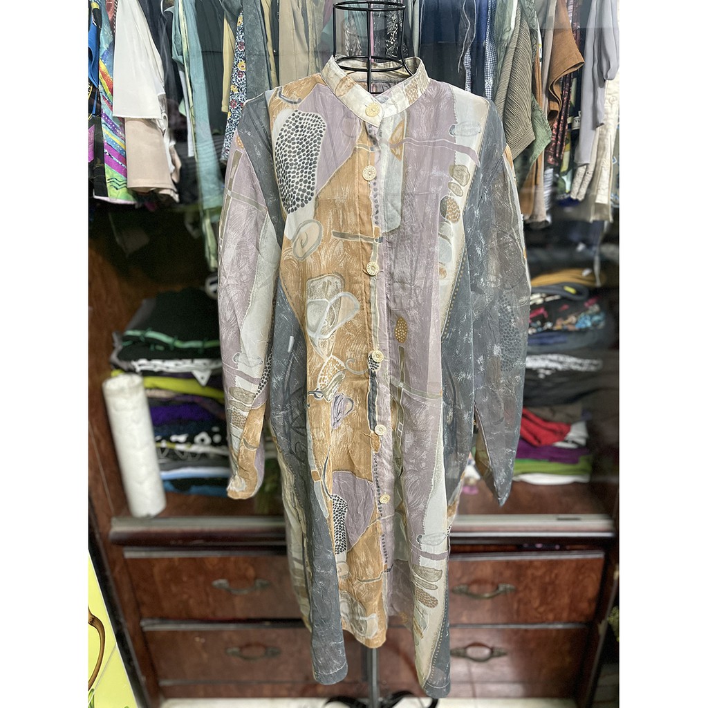 Đầm sơ mi voan Big Size kiểu form dài cổ trụ nữ vintage