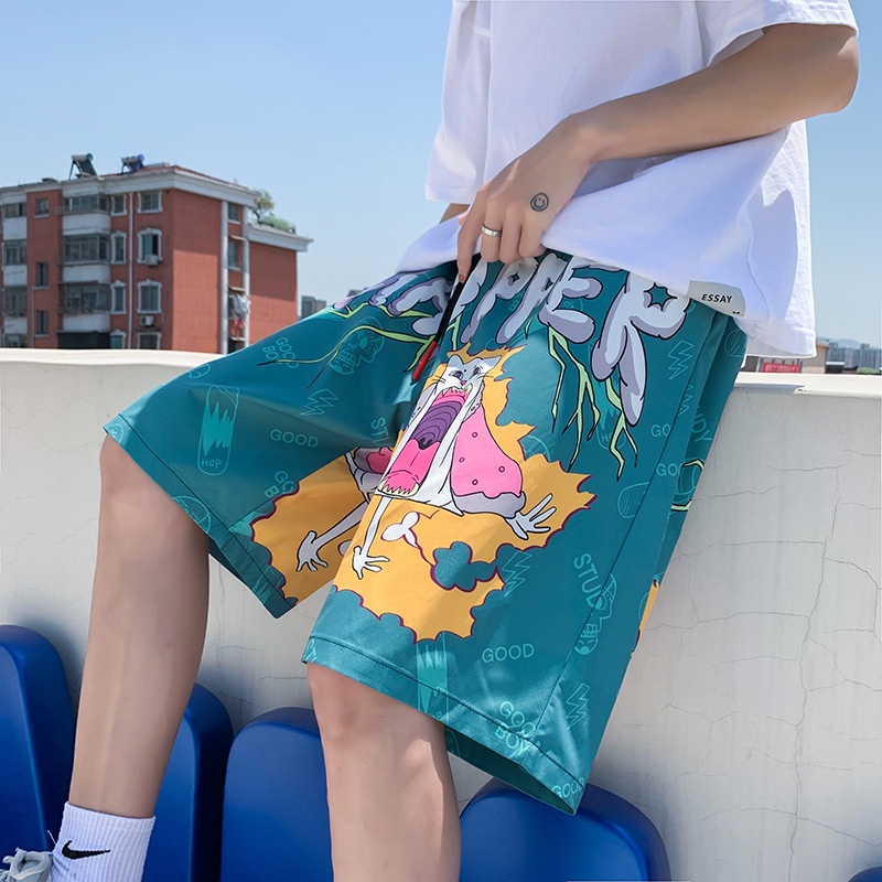 Quần Lửng Họa Tiết Hoạt Hình Phong Cách Hip Hop Đường Phố Cho Nam