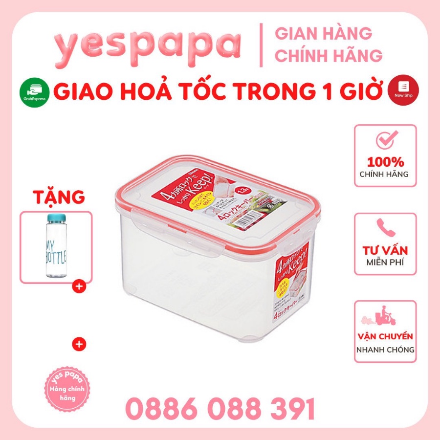 Hộp đựng thực phẩm Vuông INOMATA Nhật Bản 1.3Lkhông chứa BPA, dùng được lò vi sóng
