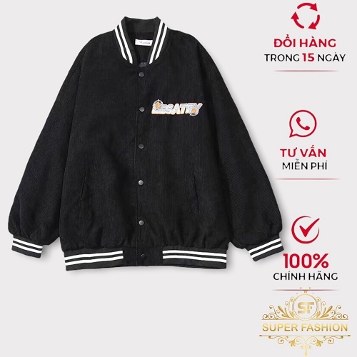 Áo Khoác Nữ Super Fashion Kiểu Bombe Vải Nhung Tăm 2 Lớp Lót Dù Thêu Chữ Hot Trend