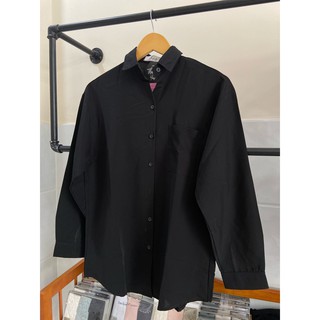 Ladoshop | ÁO SƠ MI ĐEN TRƠN NỮ TAY DÀI DÁNG RỘNG |TẶNG KÈM ÁO THUN