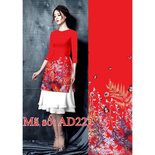 Set áo dài cách tân gấm họa tiết hoa bướm kèm váy dập ly 2 tầng  AD222
