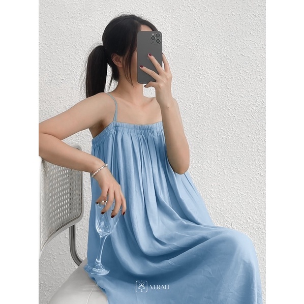 Váy dây dáng suông Harriet xanh da trời Baby Blue basic lụa mềm