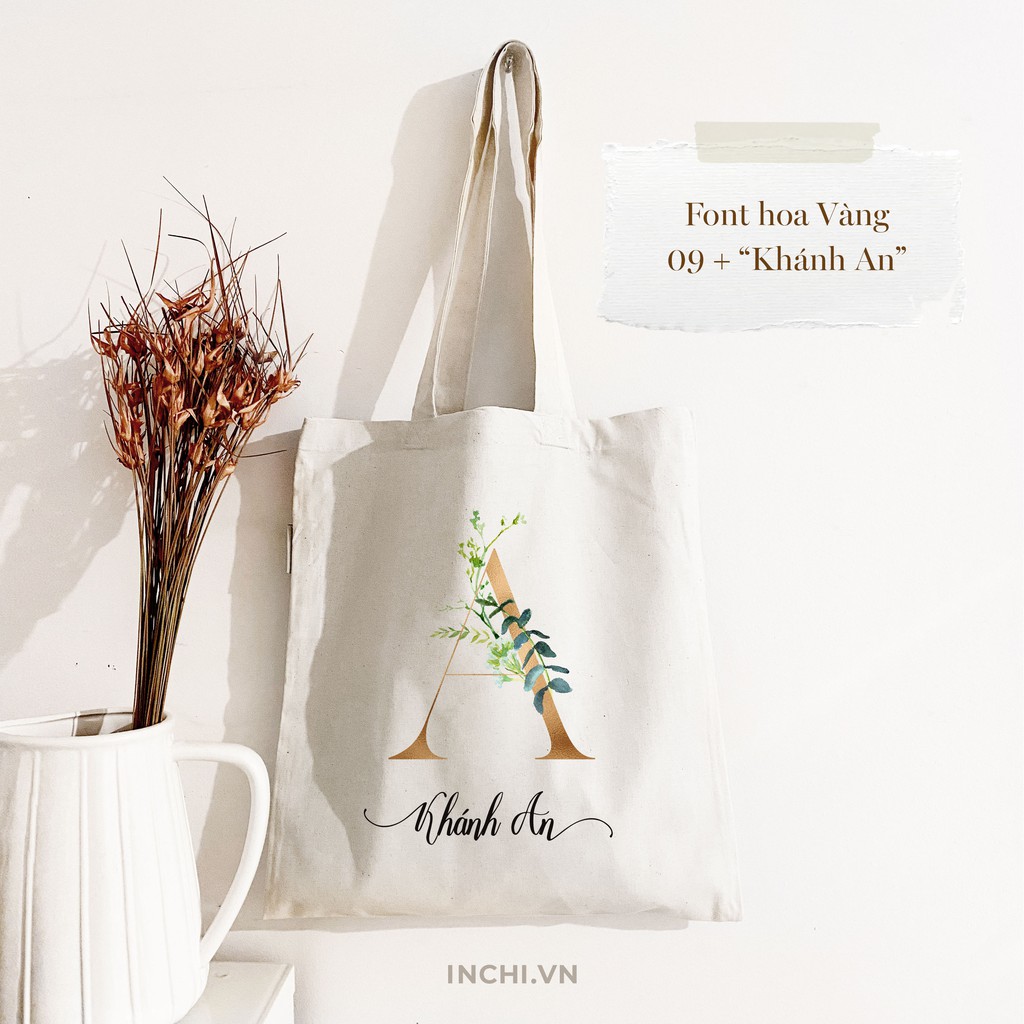 (BST  TÚI  2 ) TÚI TOTE IN THEO YÊU CẦU TÊN HOA BẢNG CHỮ CÁI VẢI CANVAS PHONG CÁCH KHÓA KÉO KHUY CÀI GIÁ ƯU ĐÃI