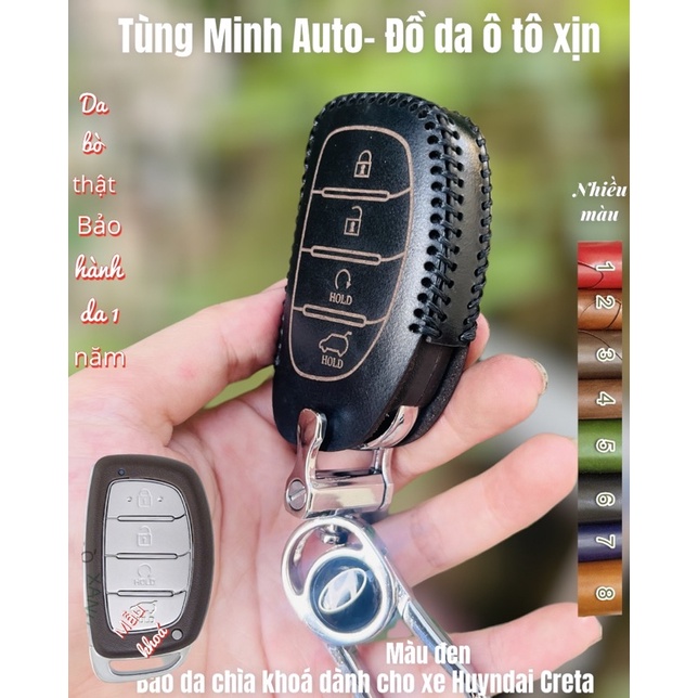 Bao da chìa khoá ô tô Huyndai Creta SMK 4 nút bấm da bò thật handmade