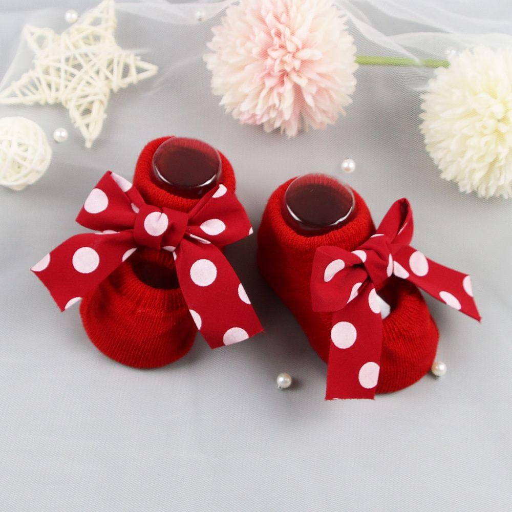 Bộ Vớ Cotton Mềm Mại Đính Nơ Đỏ Họa Tiết Trái Tim Dễ Thương Cho Bé Gái