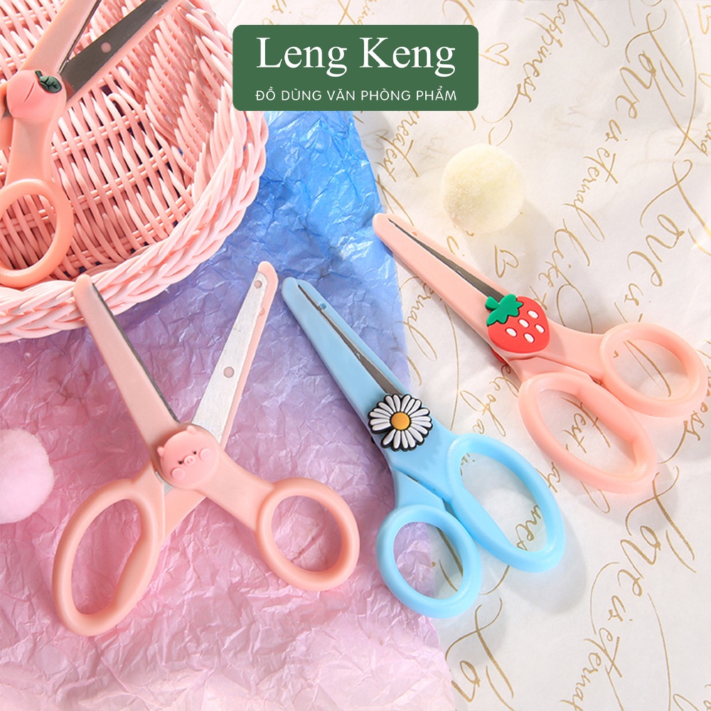 Kéo thủ công văn phòng phẩm Leng Keng cắt giấy học sinh an toàn K53